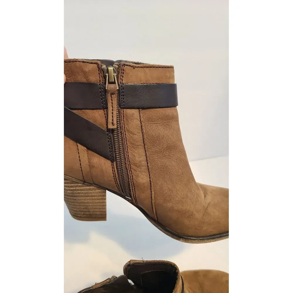 Franco Sarto Boots Womens 6 M Huette Ankle Booties Block Heels Zip Brown Leather